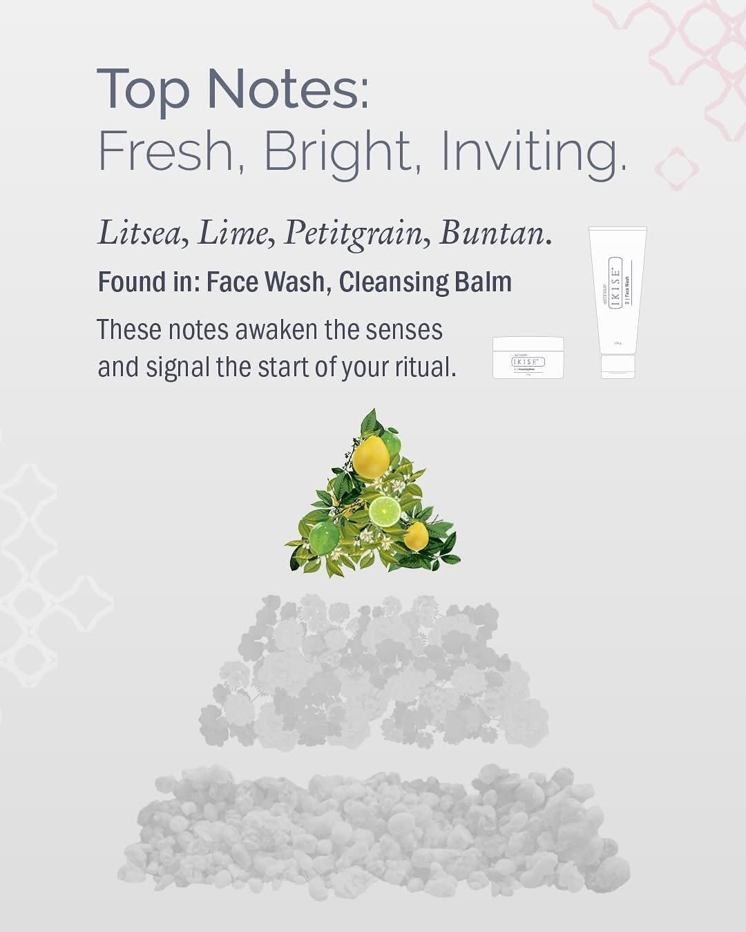 IKISE top notes: litsea, lime, petitgrain and buntan